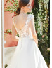 Cap Sleeve Beaded Ivory Lace Mikado Wedding Dress With Box Pleats